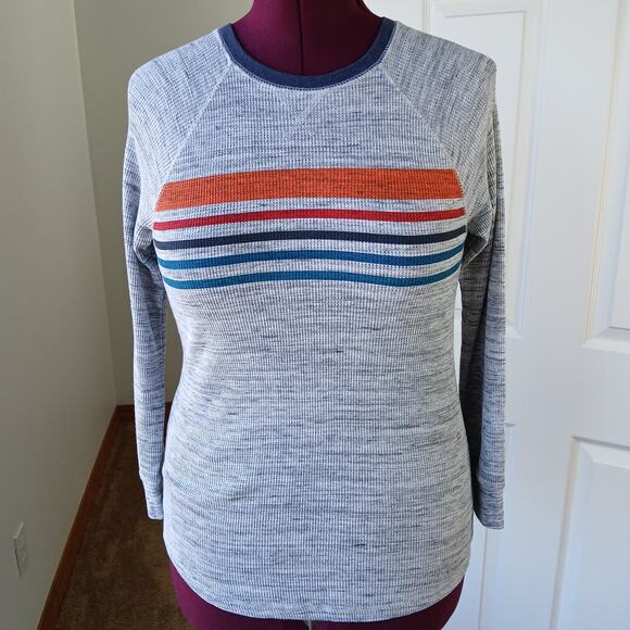 Arizona Jean Co Thermal Waffle Knit Shirt Large long sleeve heather grey stripes - Picture 5 of 9